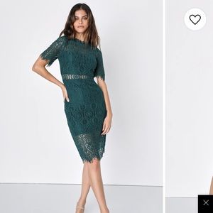 Lulus forrest green sheer lace cocktail dress